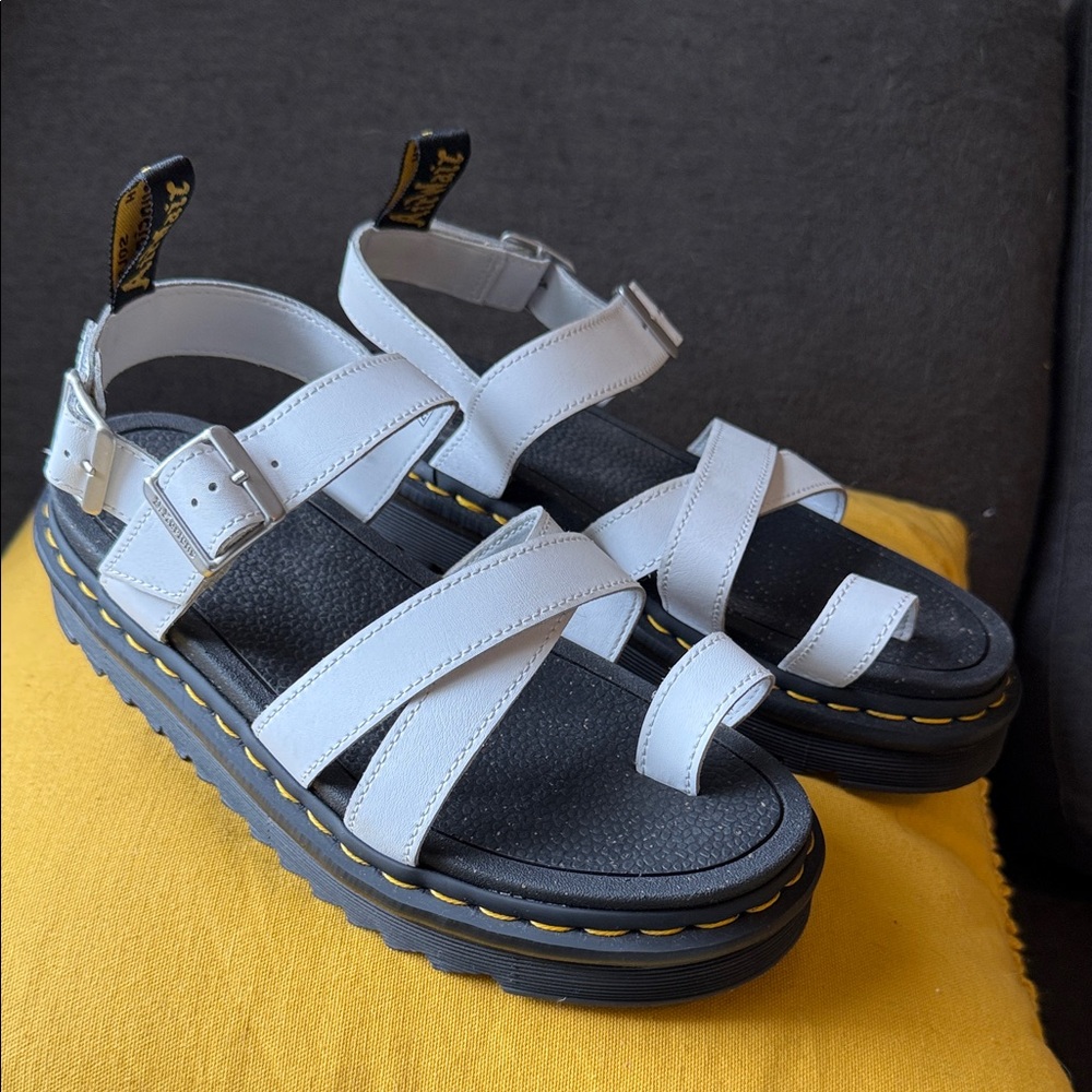Dr. Martens White Strappy Sandals with Black Soles